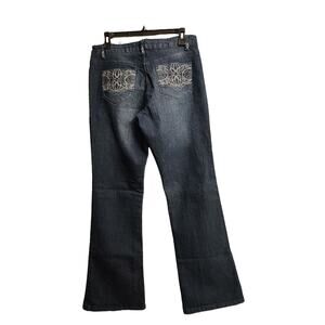 SALT WORKS N.Y.C. women's Blue Denim Med. Rise Flare Jeans Embellishment Size 8